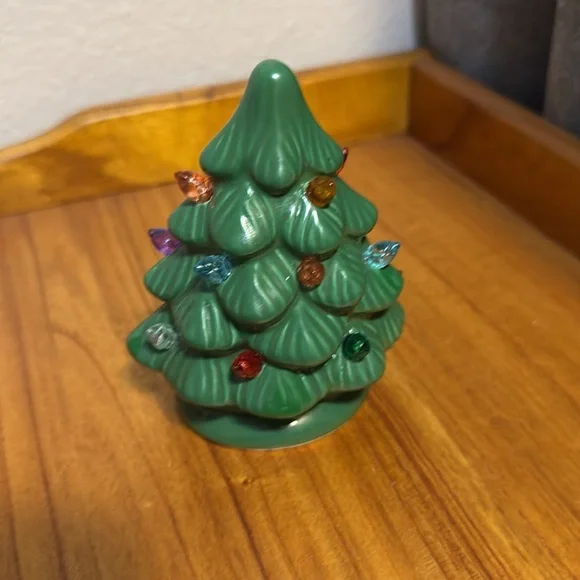 MINI VINTAGE STYLE RETRO CERAMIC LIGHTED GREEN 4" CHRISTMAS TREE - Picture 4 of 8